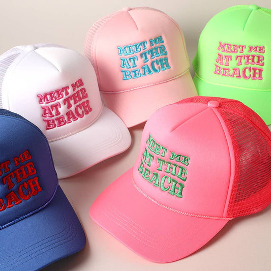 Meet Me At Beach Embroidered Mesh Back Cap