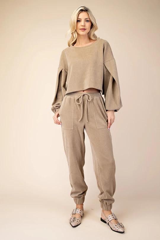 Balloon Sleeve Crop Set