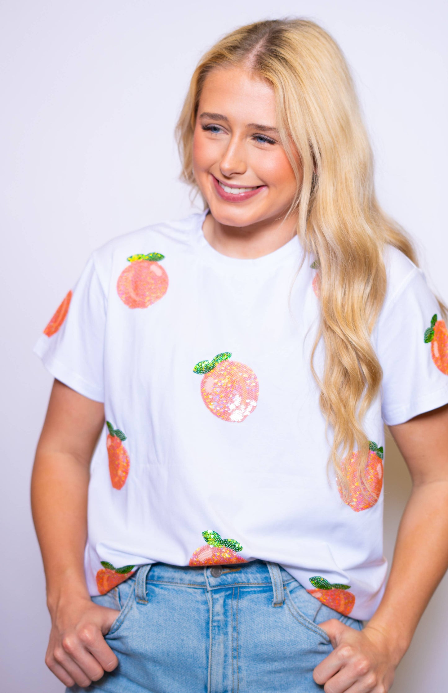 Scattered Peach Sequin Design (White)