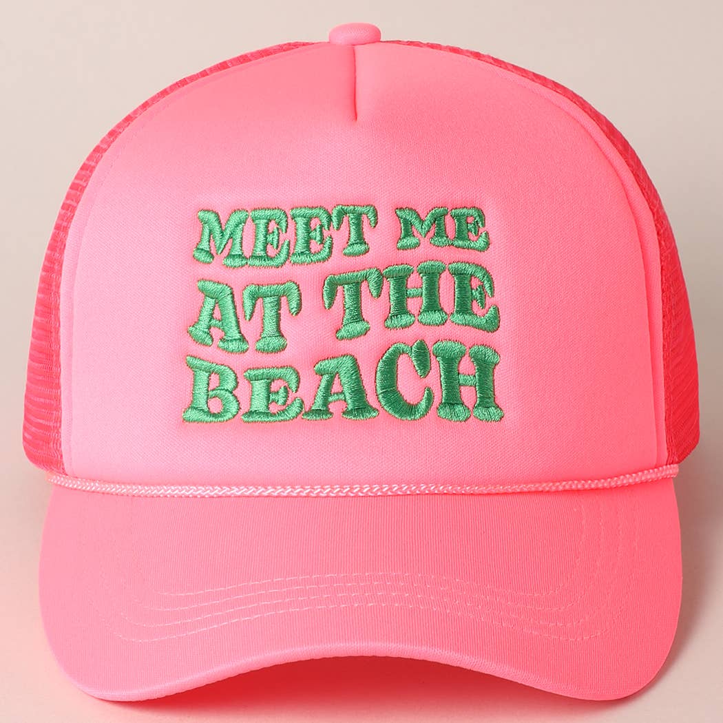 Meet Me At Beach Embroidered Mesh Back Cap