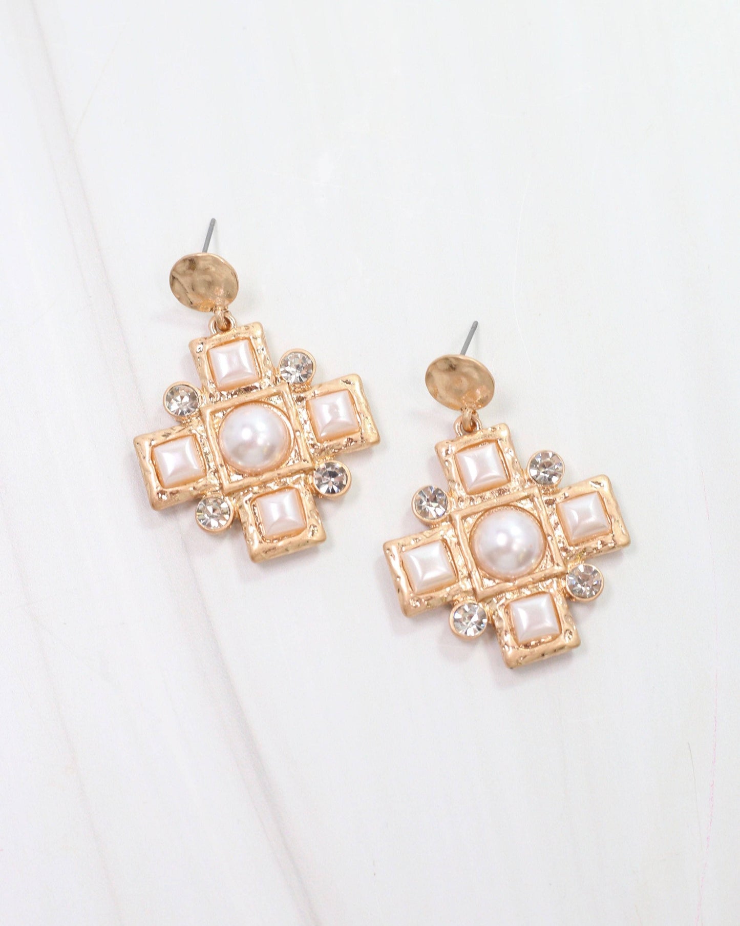 Anna K Pearl and Crystal Earring Worn Gold