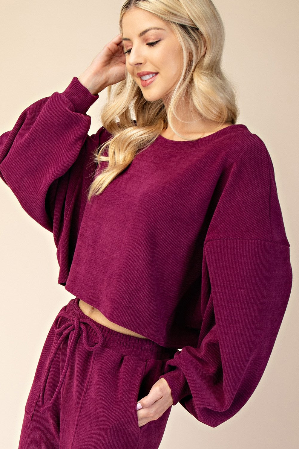 Balloon Sleeve Crop Set
