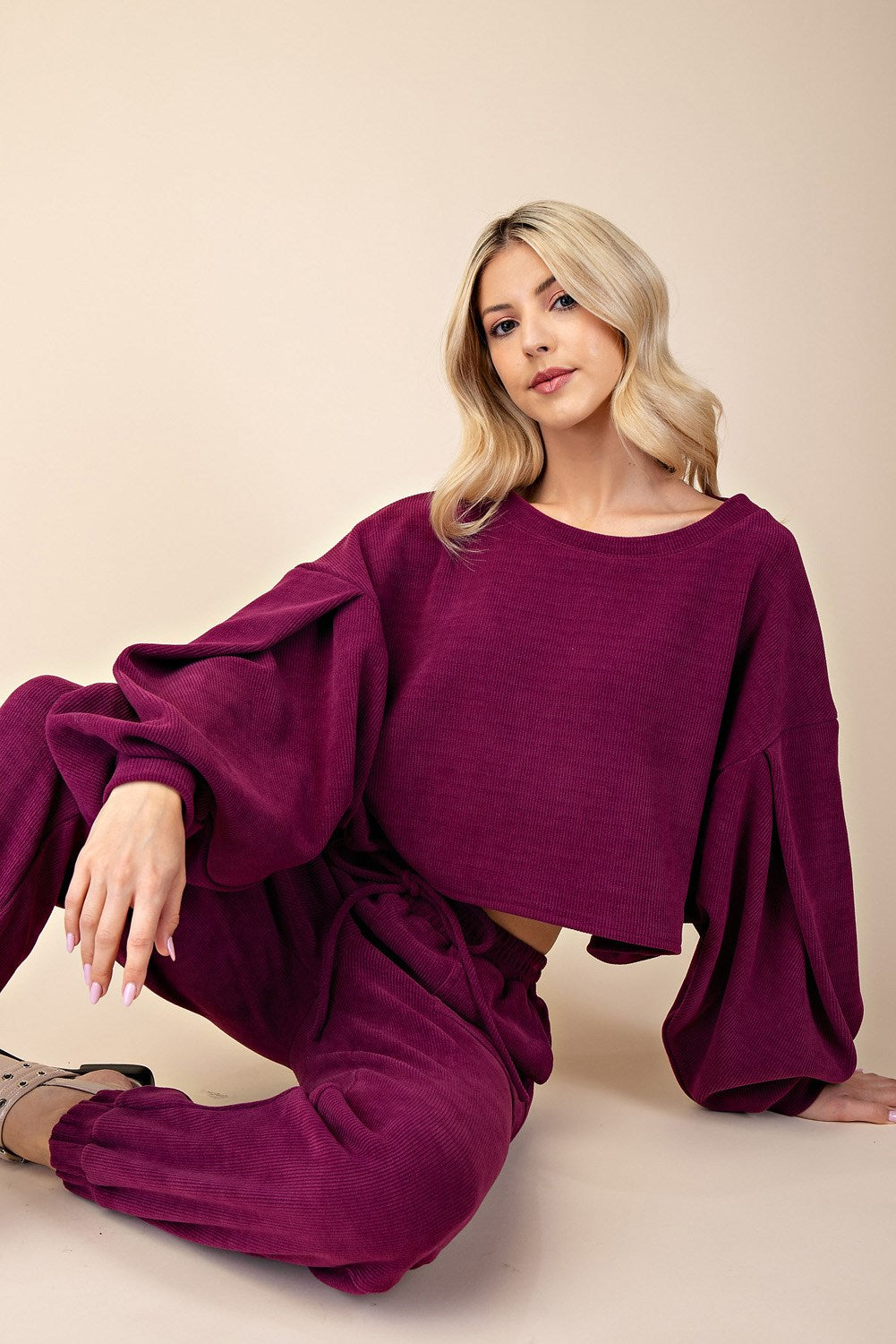 Balloon Sleeve Crop Set