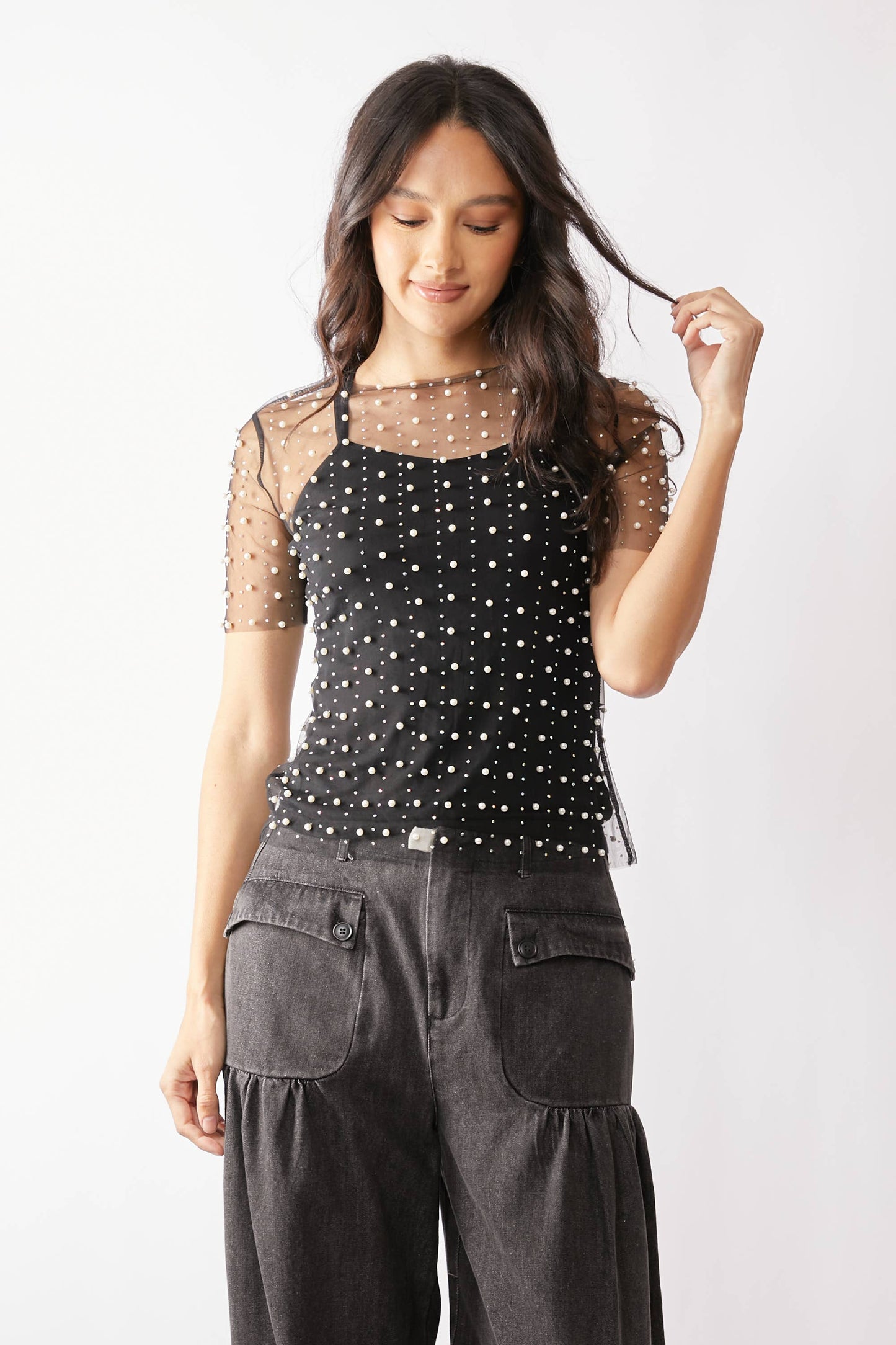 Embellished Mesh Top