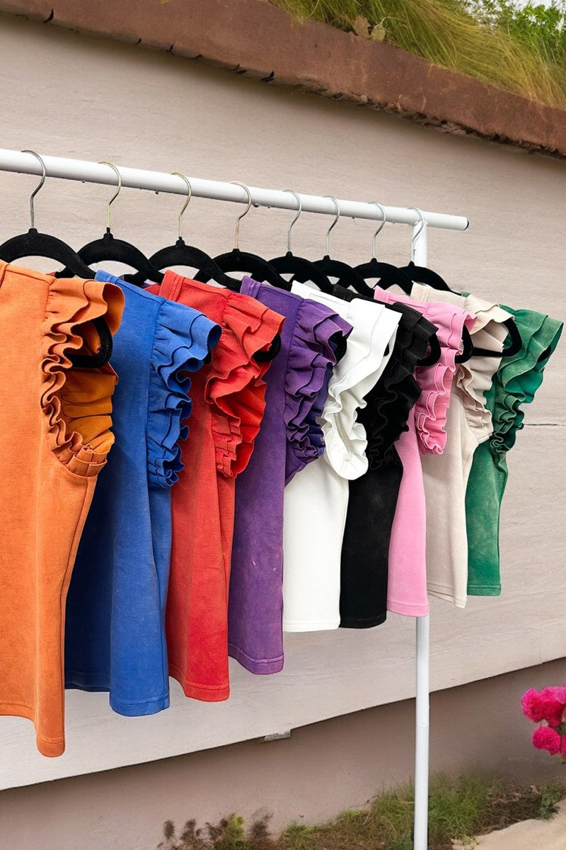 Mineral Wash Ruffle Sleeve Blouse