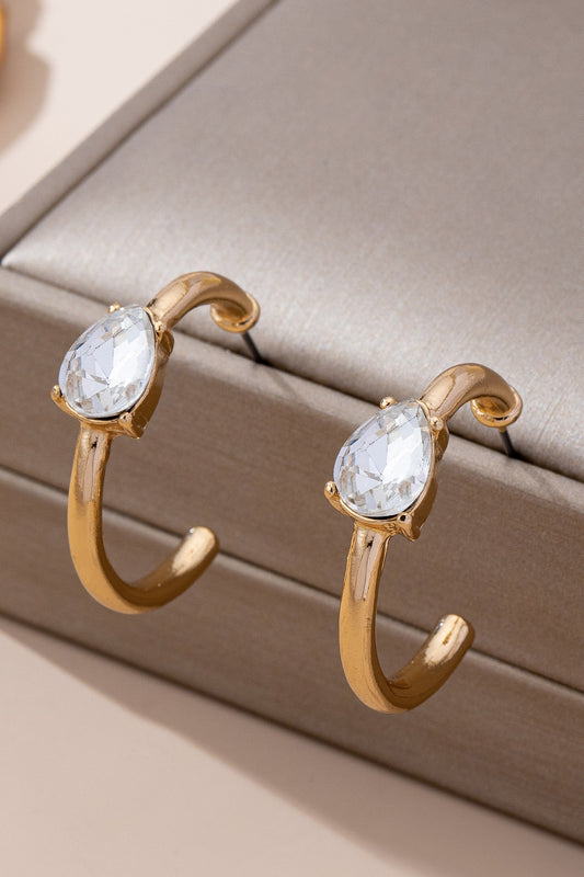 Solitaire Crystal Gold Hoop Earrings