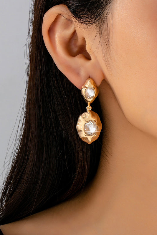 Hammered Gold & Crystal Drop Earrings