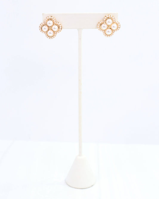 Ciebon Clover and Pearl Stud Gold