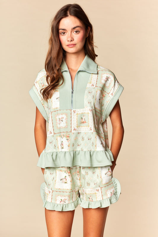 Floral Mallard Duck Patchwork Zip-up Lounge Set