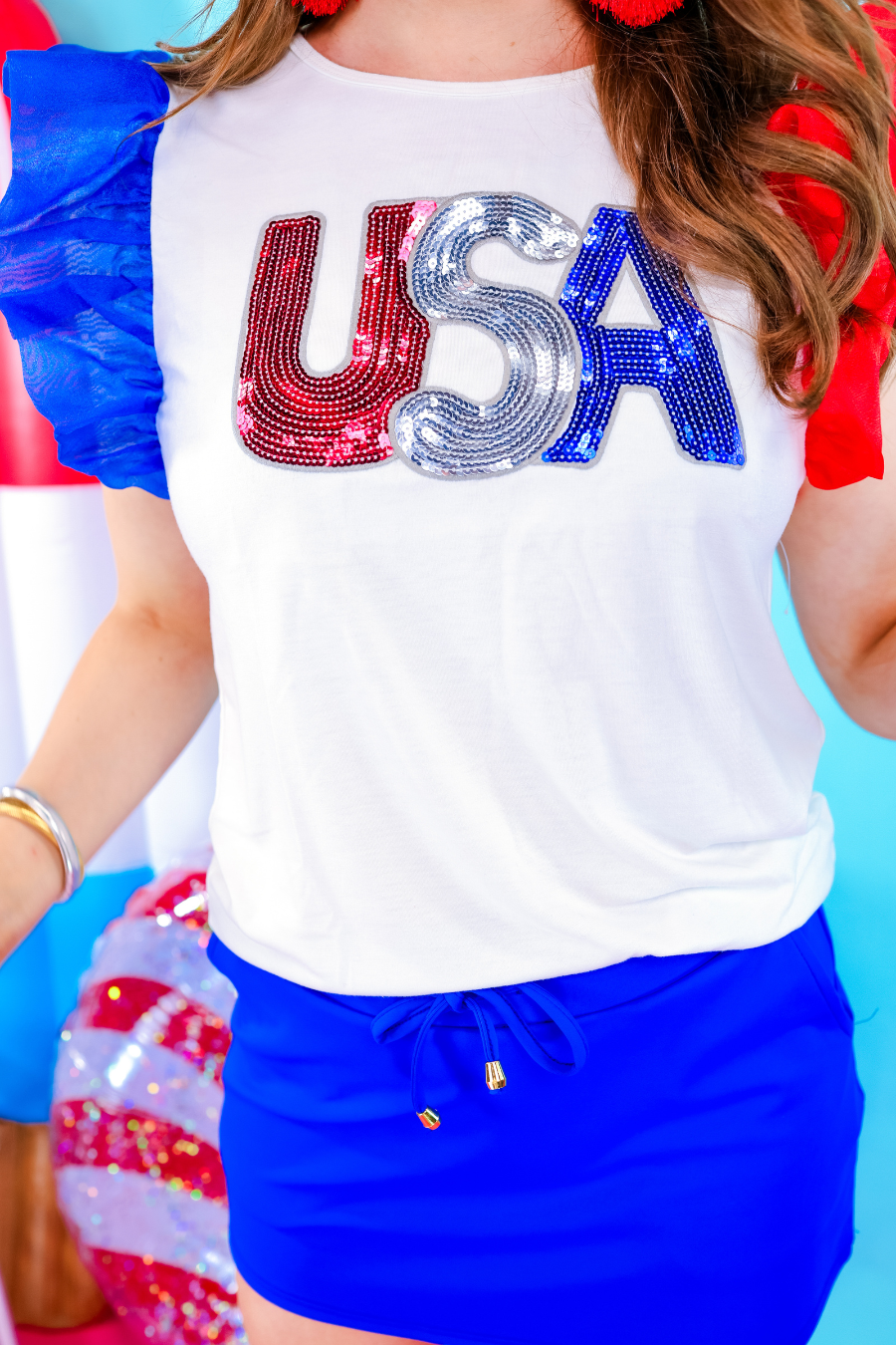 USA Sequin Patch Top