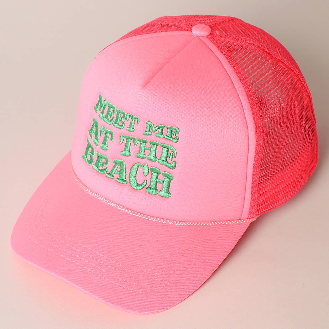 Meet Me At Beach Embroidered Mesh Back Cap