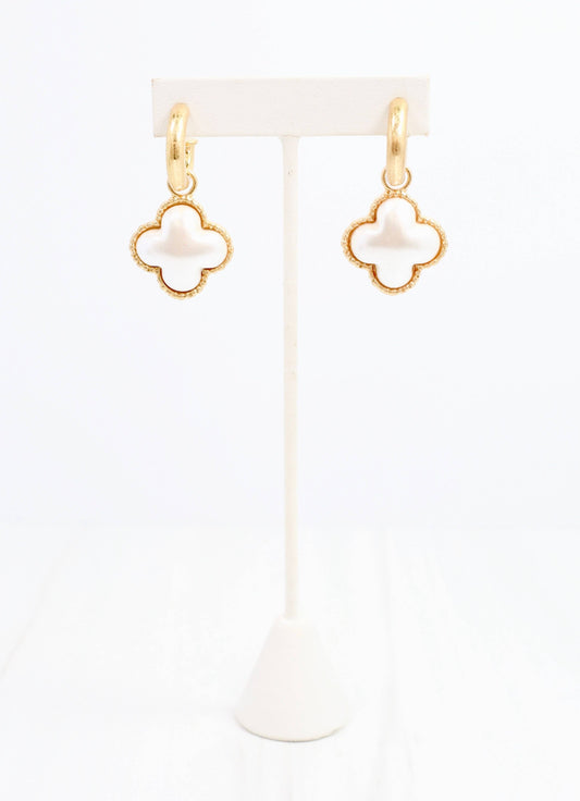 Hilton Pearl Clover Hoop Earring Worn Gold
