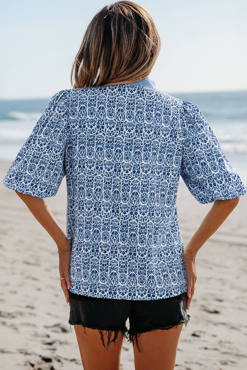 Navy Print Blouse