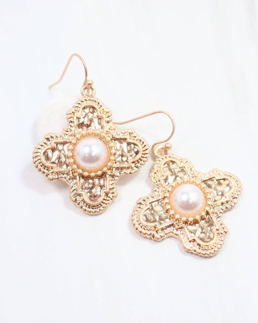 Pyxie Cross and Pearl Earring Gold