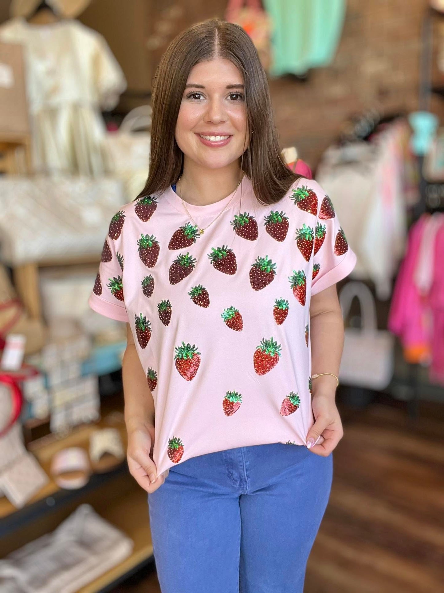 Strawberry Patch Sequin Design Cuff Sleeve