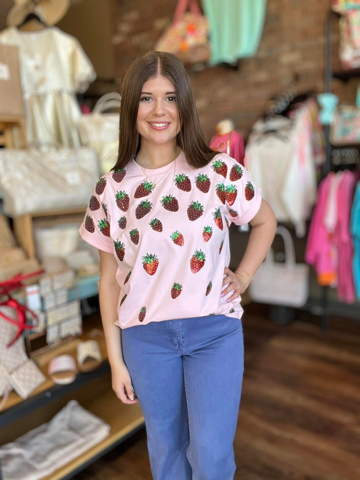 Strawberry Patch Sequin Design Cuff Sleeve