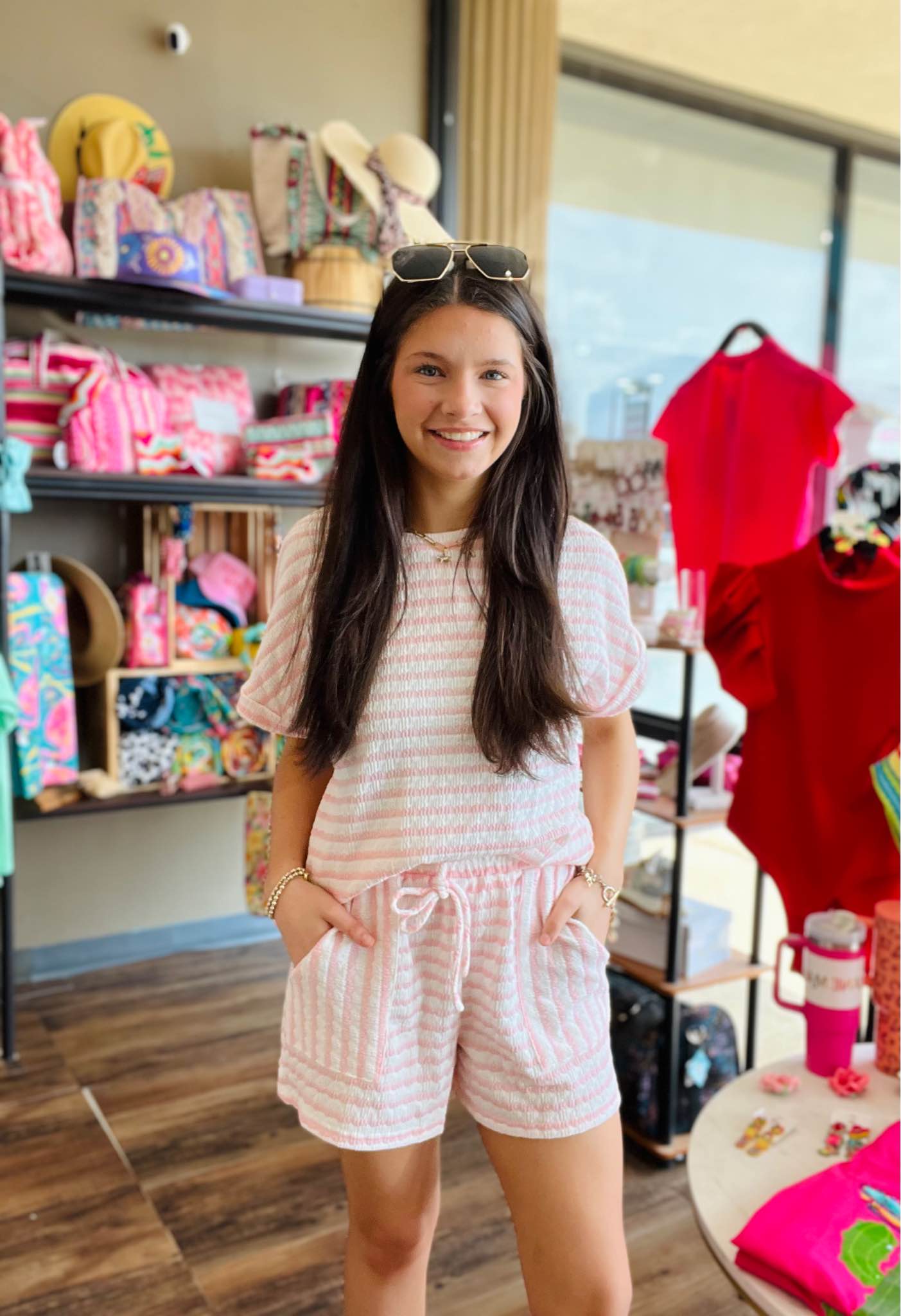 Stripe Knitted Top and Drawstring Shorts Set