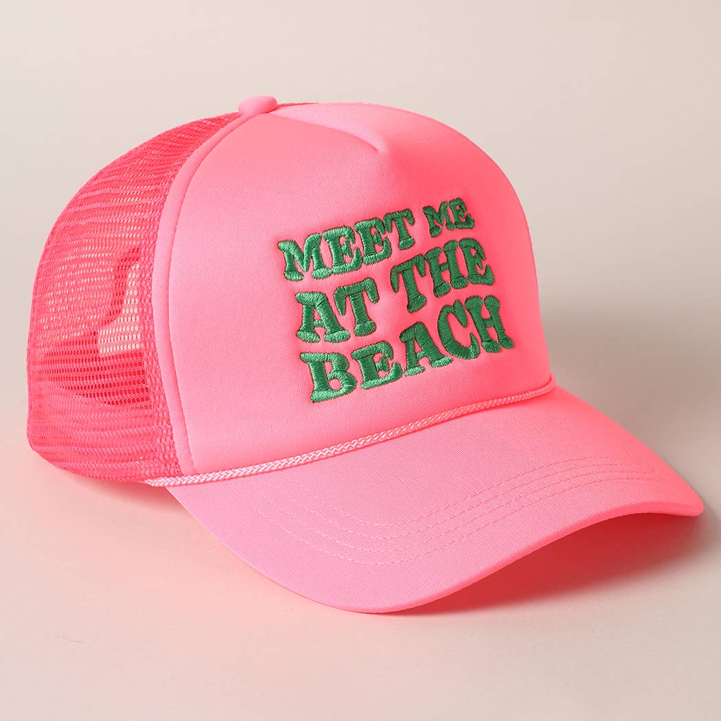 Meet Me At Beach Embroidered Mesh Back Cap
