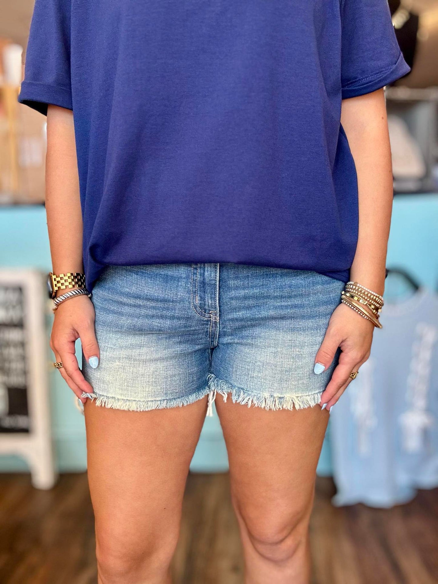 Frayed Hem Denim Shorts