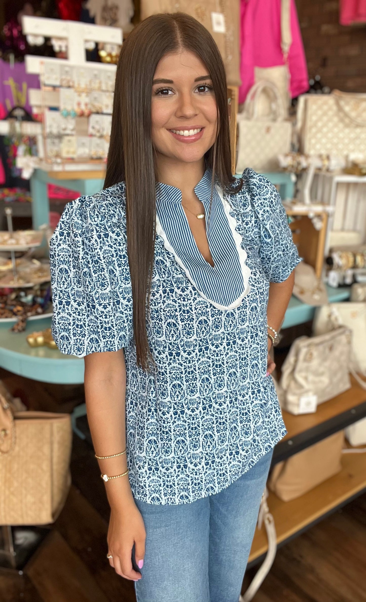 Navy Print Blouse