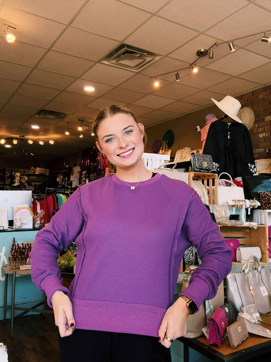 Solid Ribbed Drop Shoulder Sweatshirt