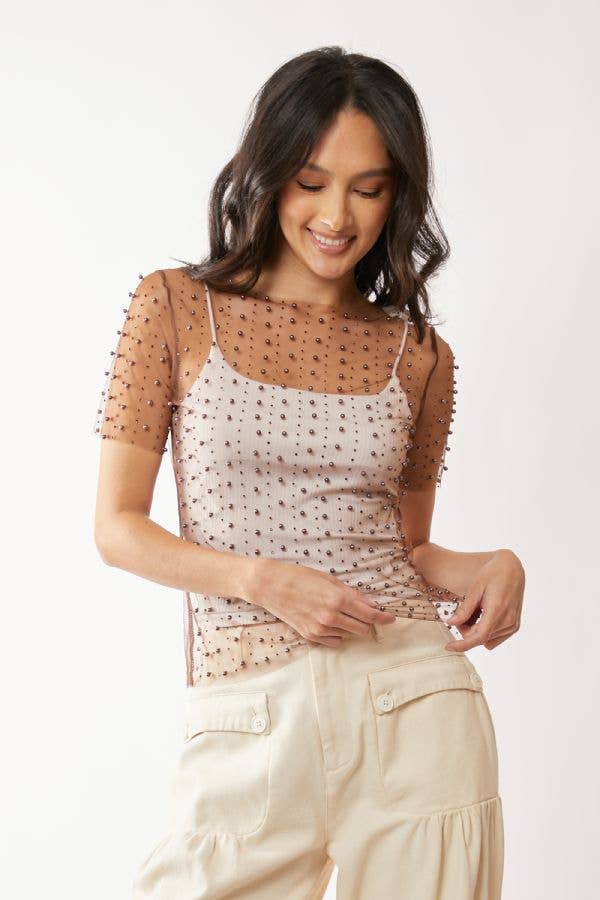 Embellished Mesh Top
