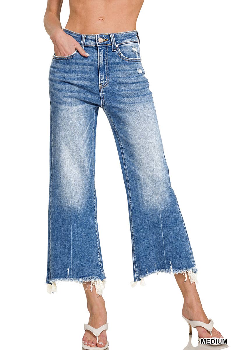Mid Rise Straight Raw Hem Denim Jeans