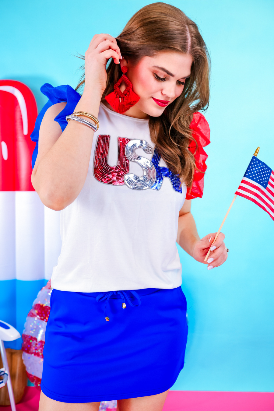 USA Sequin Patch Top