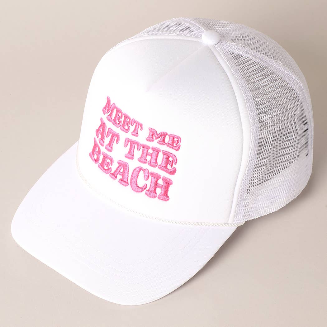 Meet Me At Beach Embroidered Mesh Back Cap
