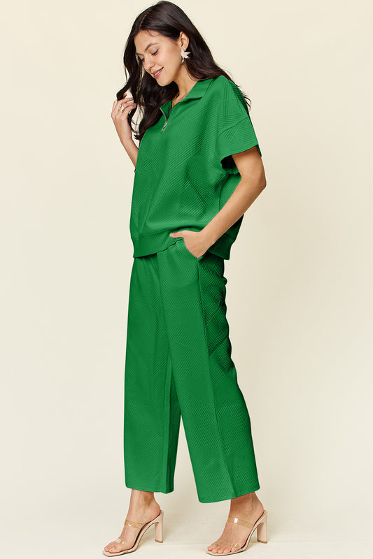 Half Zip Short Sleeve Top and Pants Set