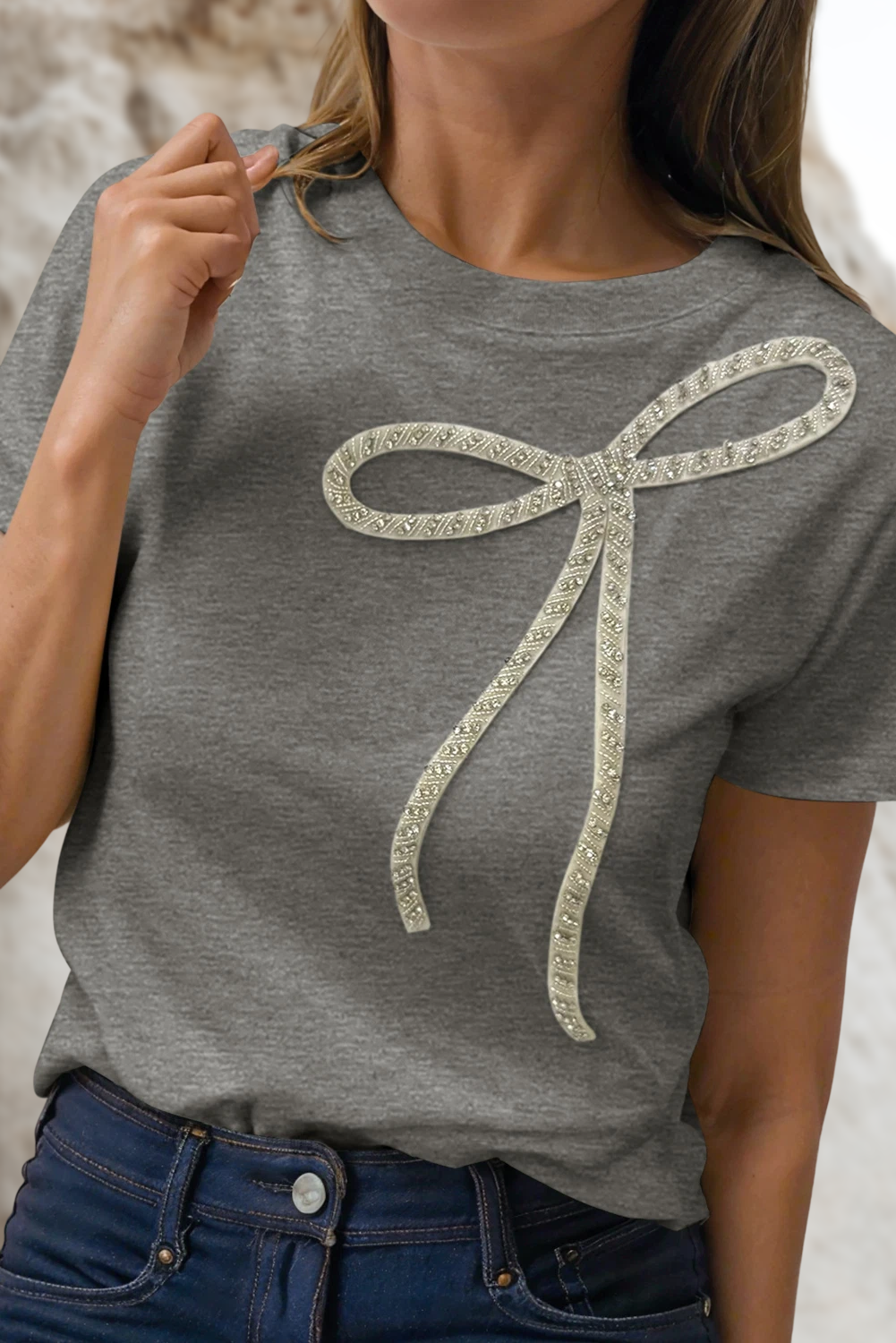 Rhinestone Bow Embellished Blouse