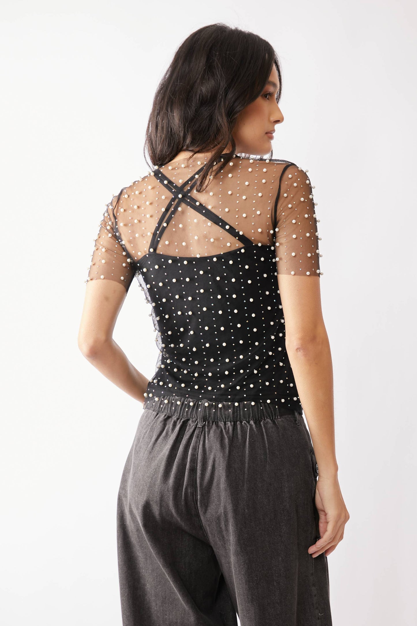 Embellished Mesh Top