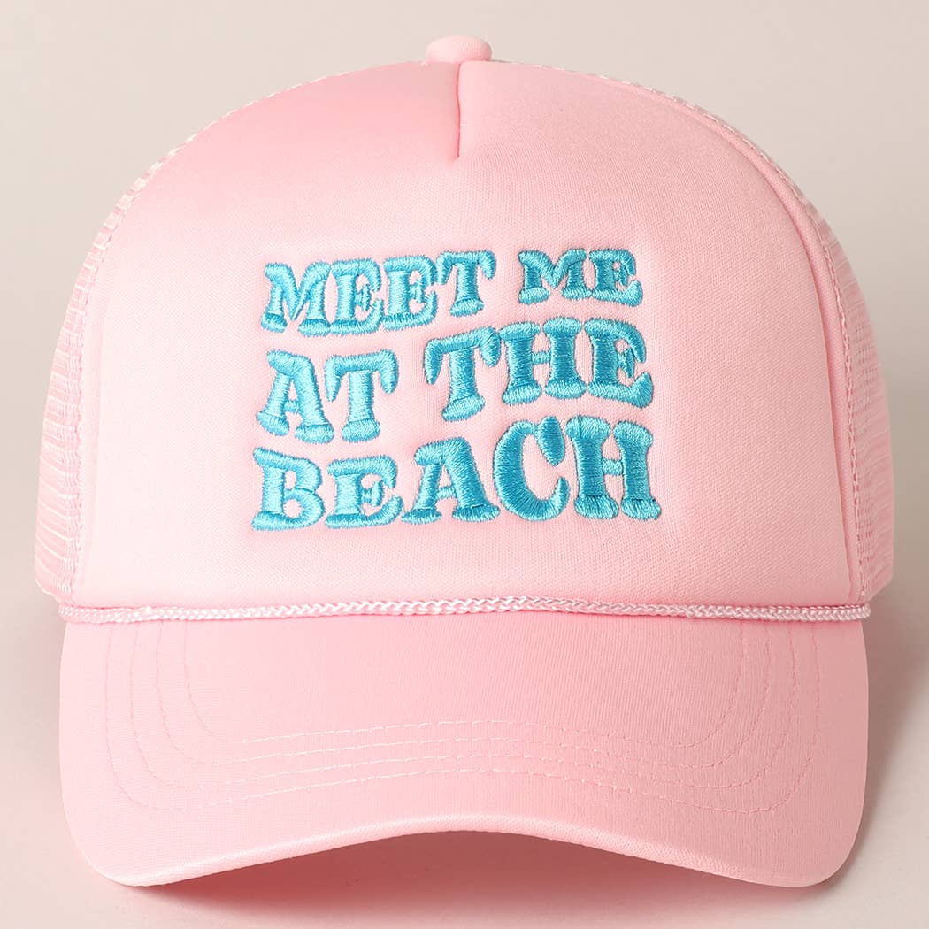 Meet Me At Beach Embroidered Mesh Back Cap