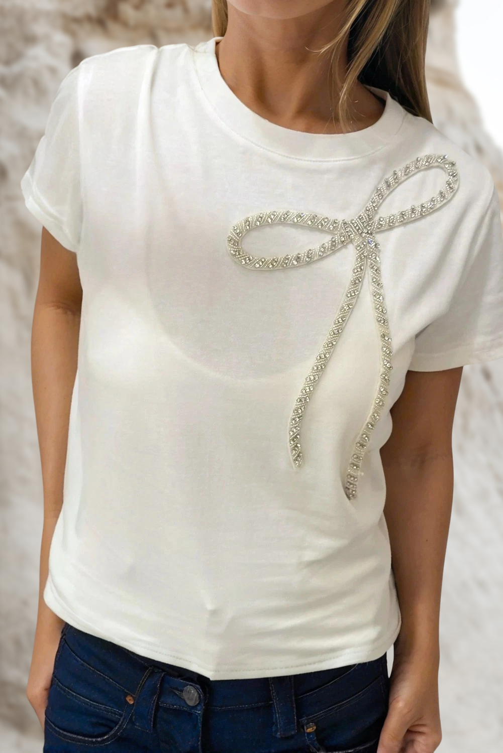 Rhinestone Bow Embellished Blouse