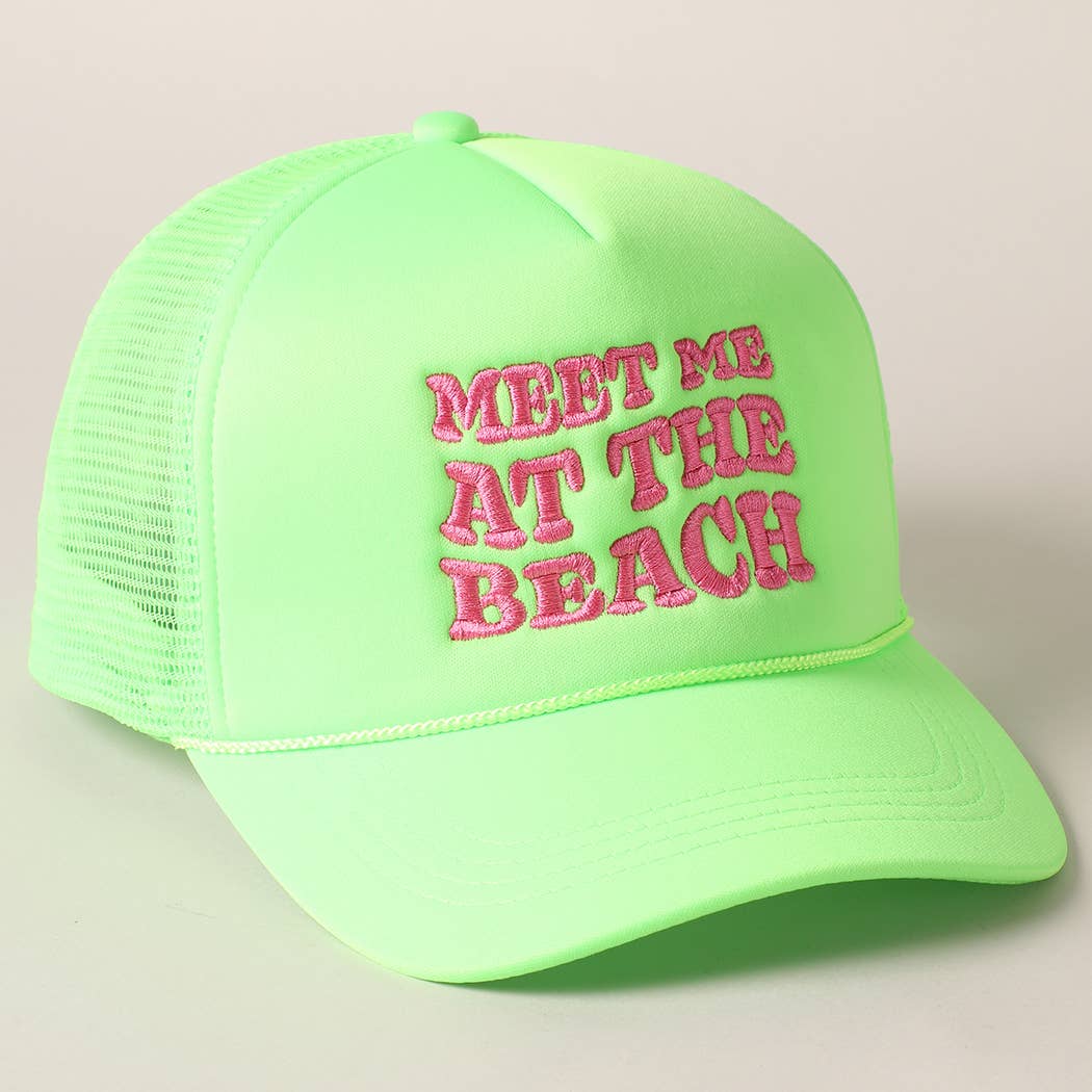 Meet Me At Beach Embroidered Mesh Back Cap