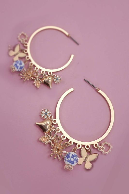 Blue Print Charm Hoops