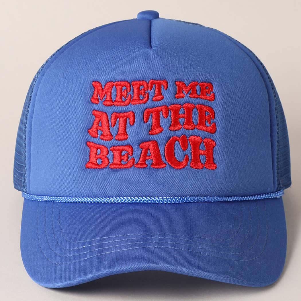 Meet Me At Beach Embroidered Mesh Back Cap