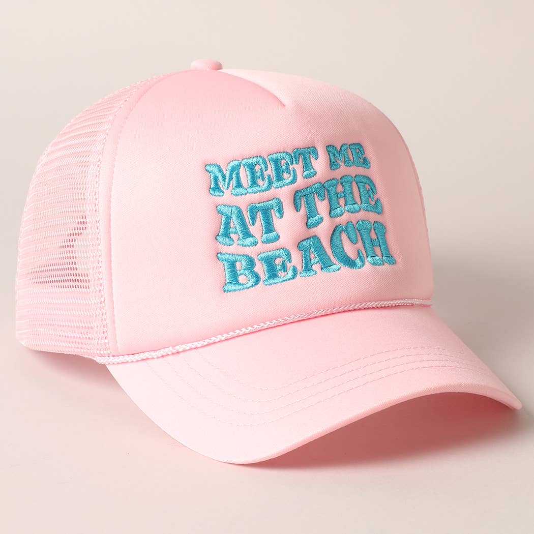 Meet Me At Beach Embroidered Mesh Back Cap