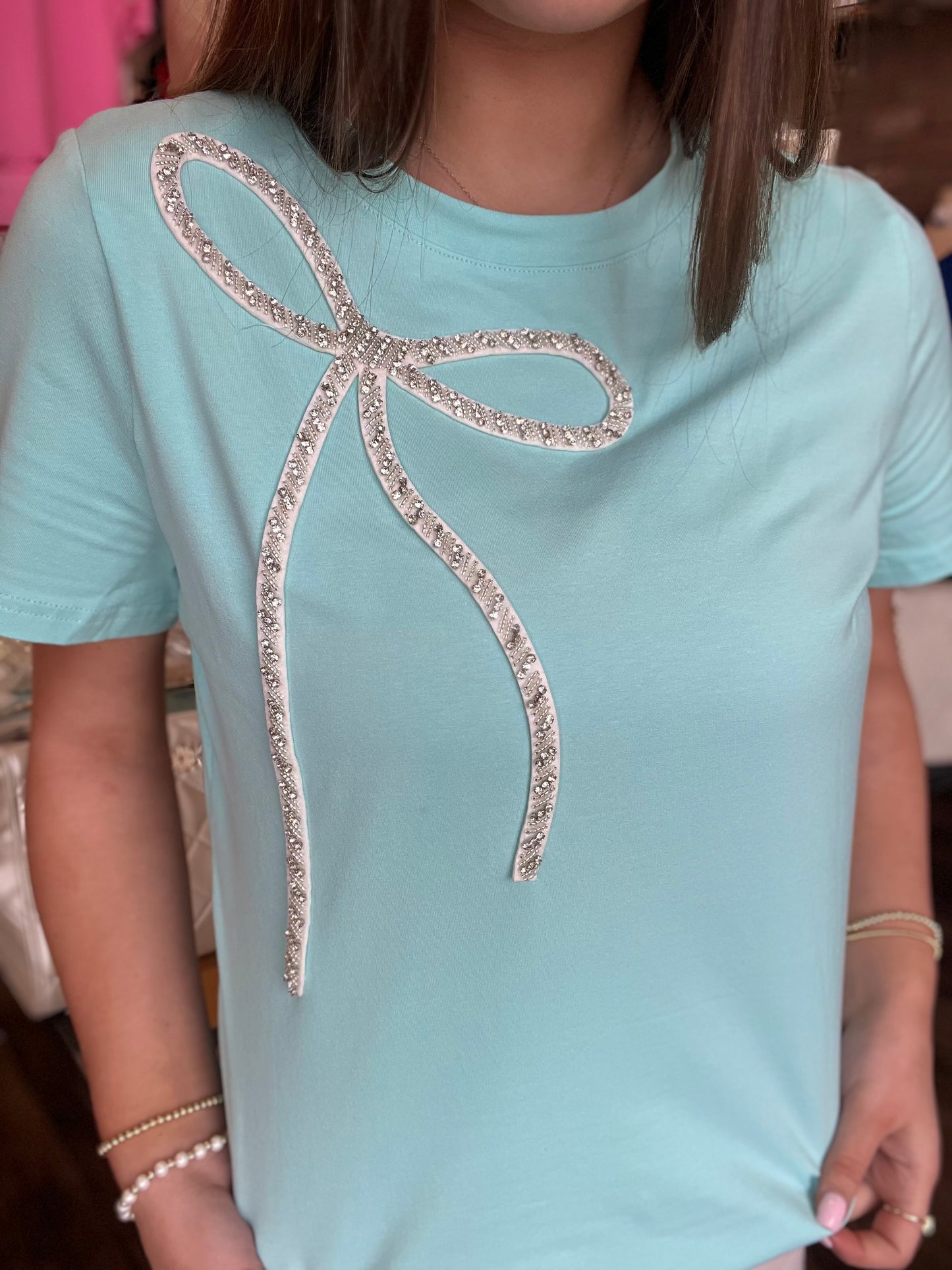 Rhinestone Bow Embellished Blouse