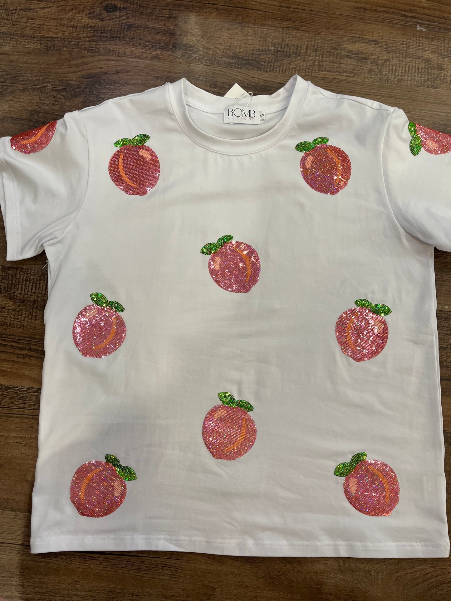 Scattered Peach Sequin Design (White)