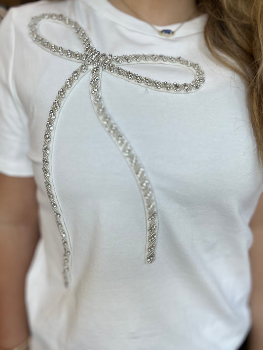 Rhinestone Bow Embellished Blouse