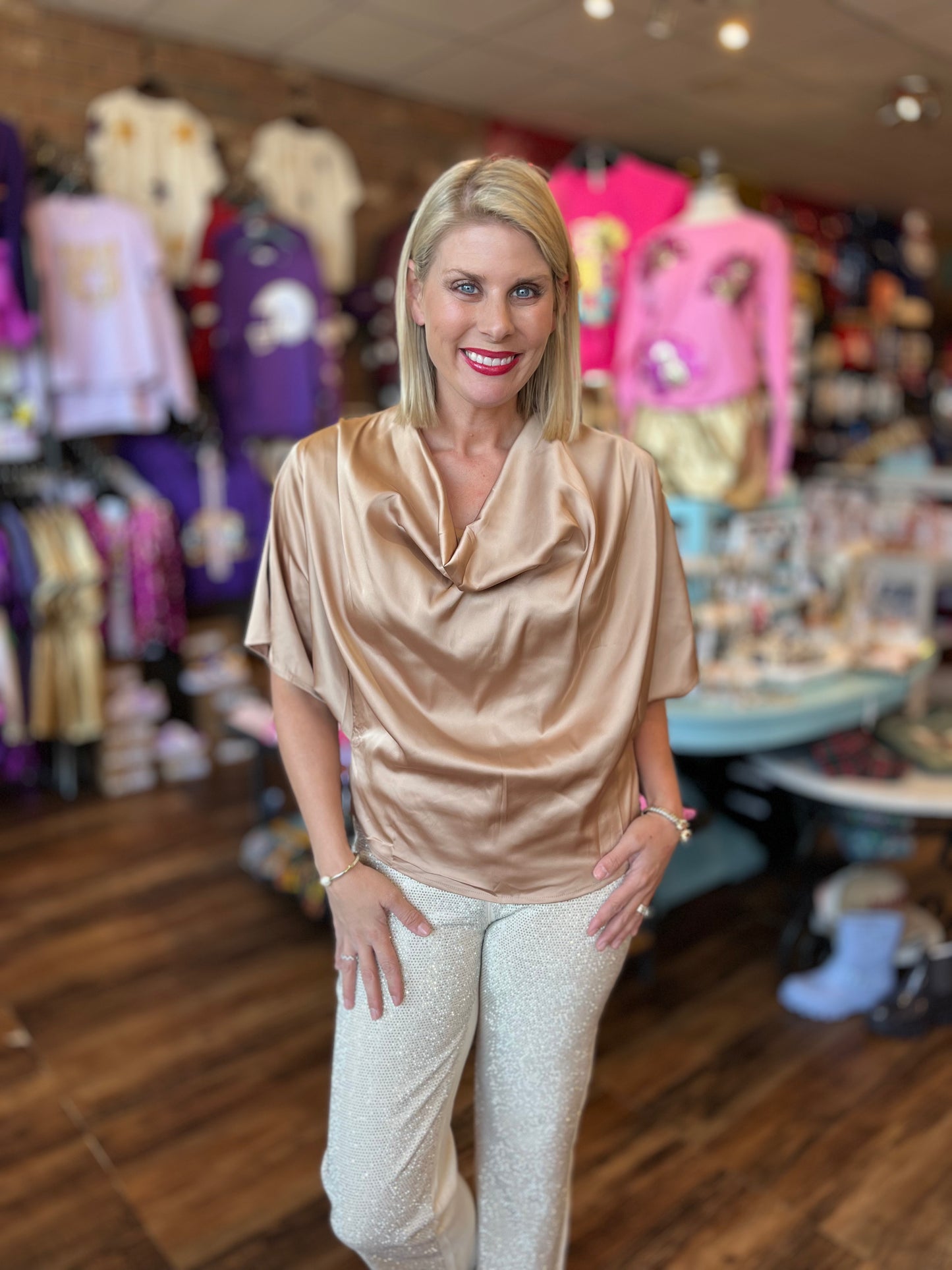 Satin Cowl Neck Blouse