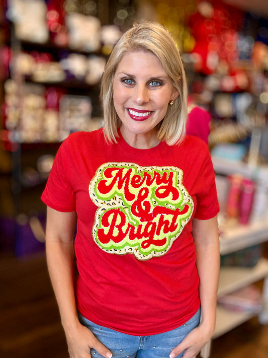 Merry & Bright Patch on Sweatshirt/Tee