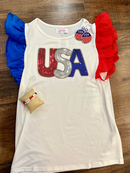 USA Sequin Patch Top