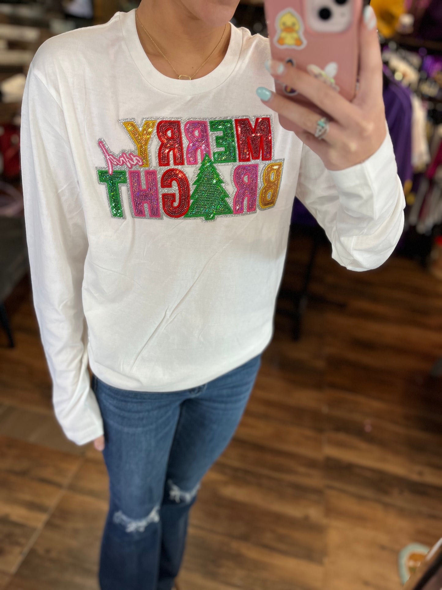 Glitter Merry and Bright Patch Long Sleeved Tee
