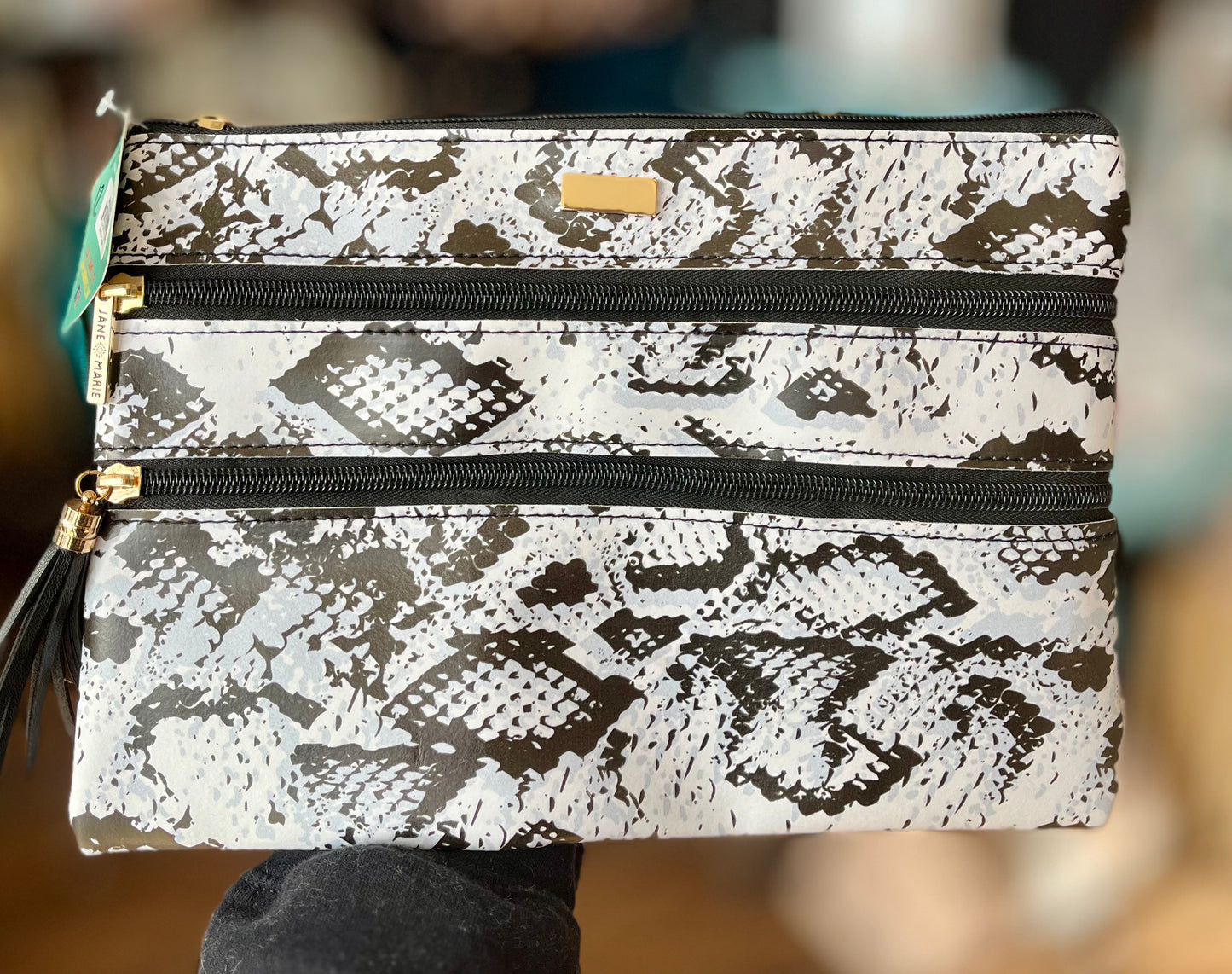 JM Snakeskin 3 Zipper Pouch