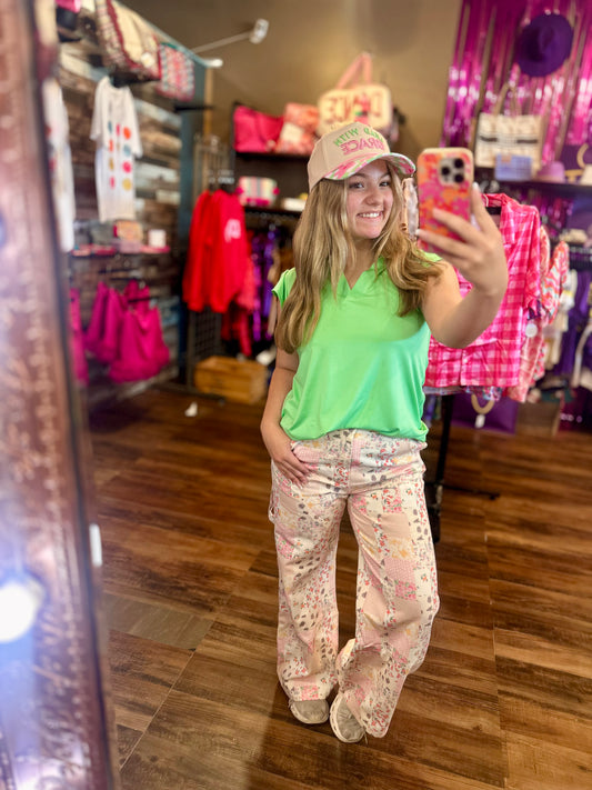 Vintage Pastel Floral Patchwork Wide Leg Pants
