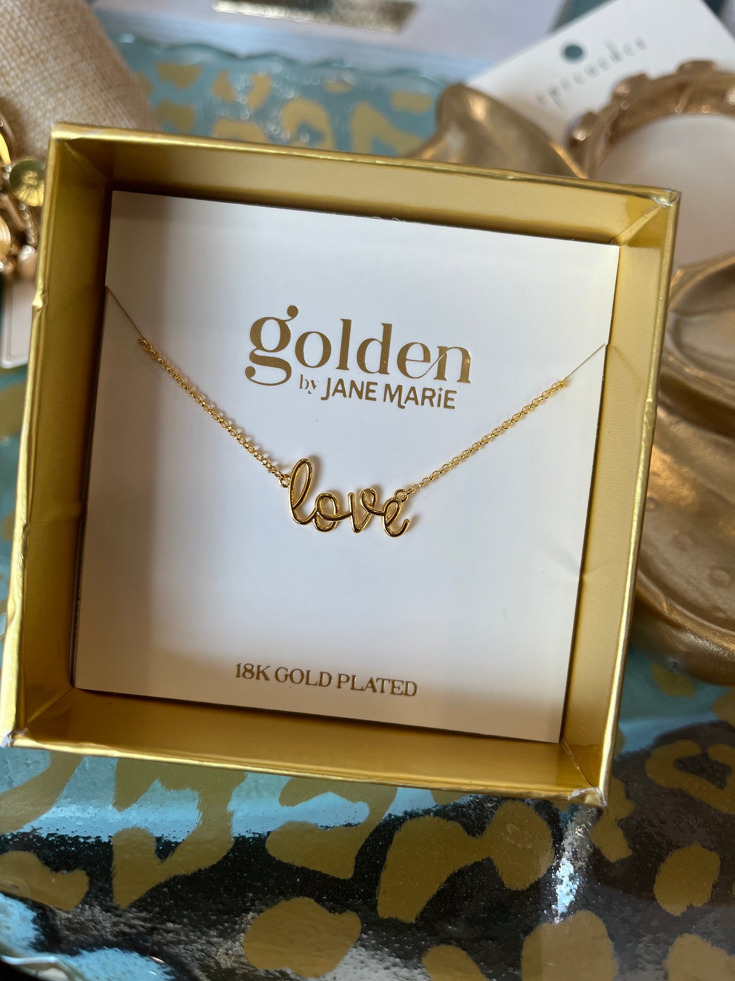 18K Gold Plated Script Necklace in Box