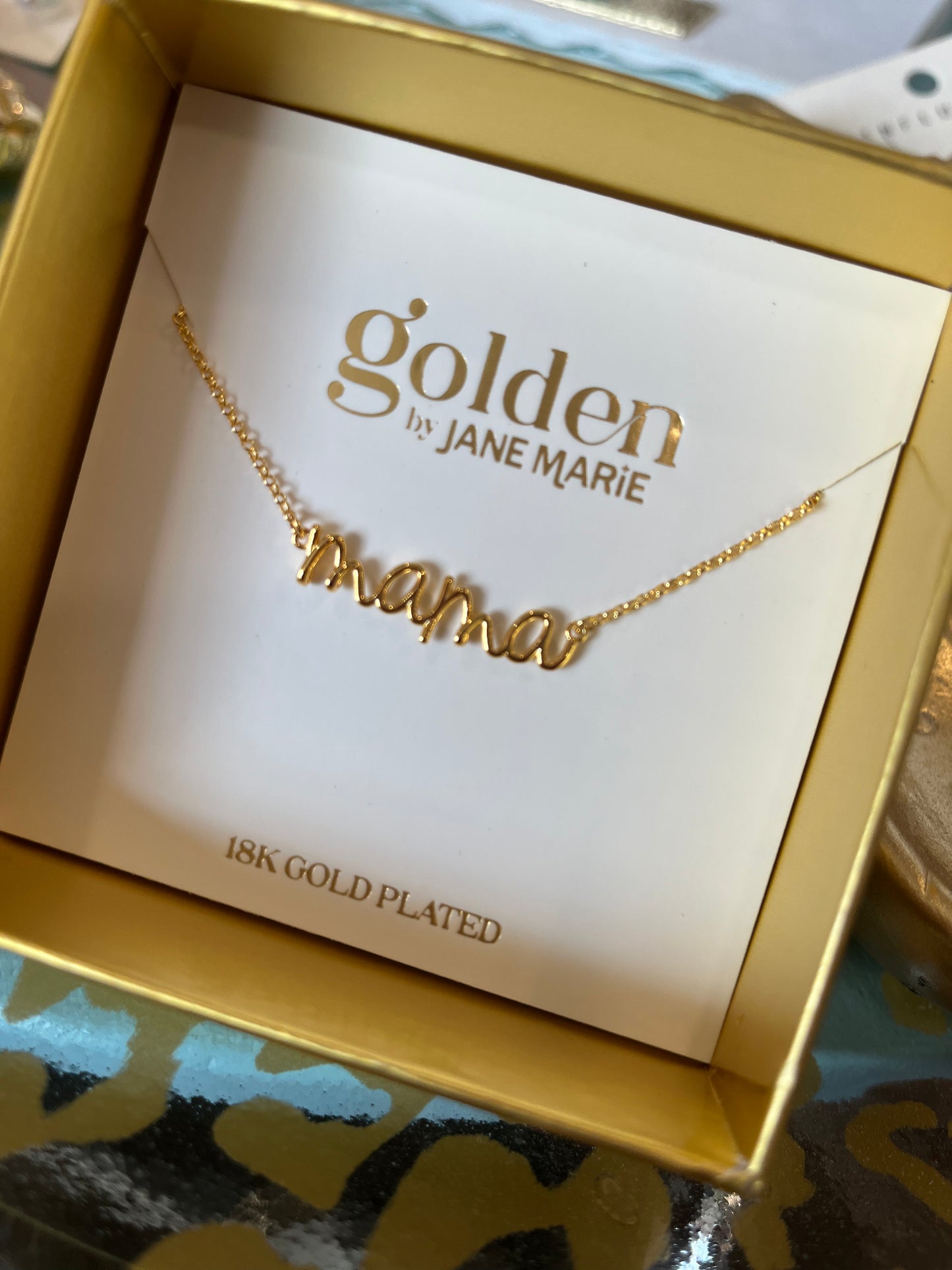 18K Gold Plated Script Necklace in Box