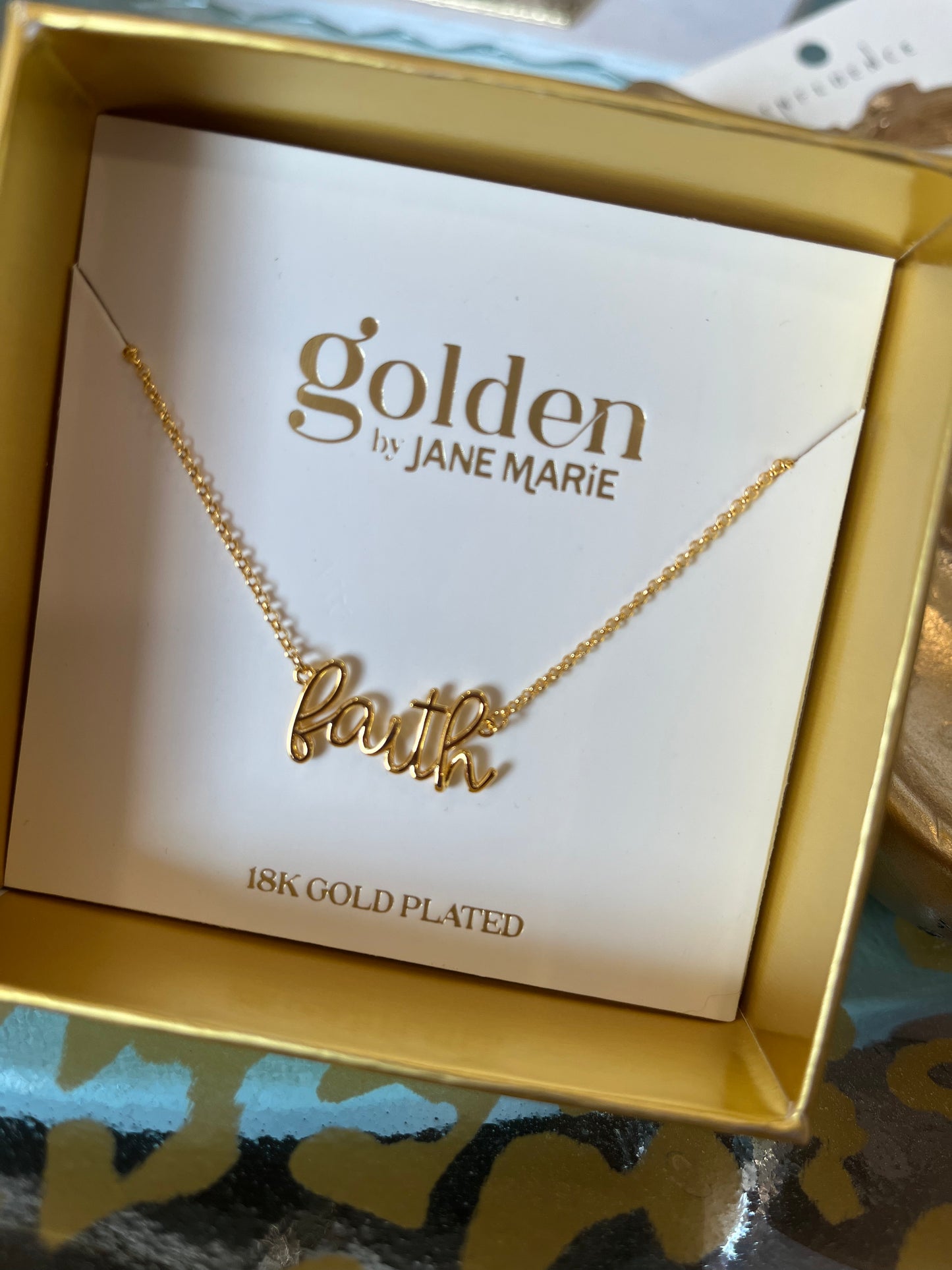 18K Gold Plated Script Necklace in Box